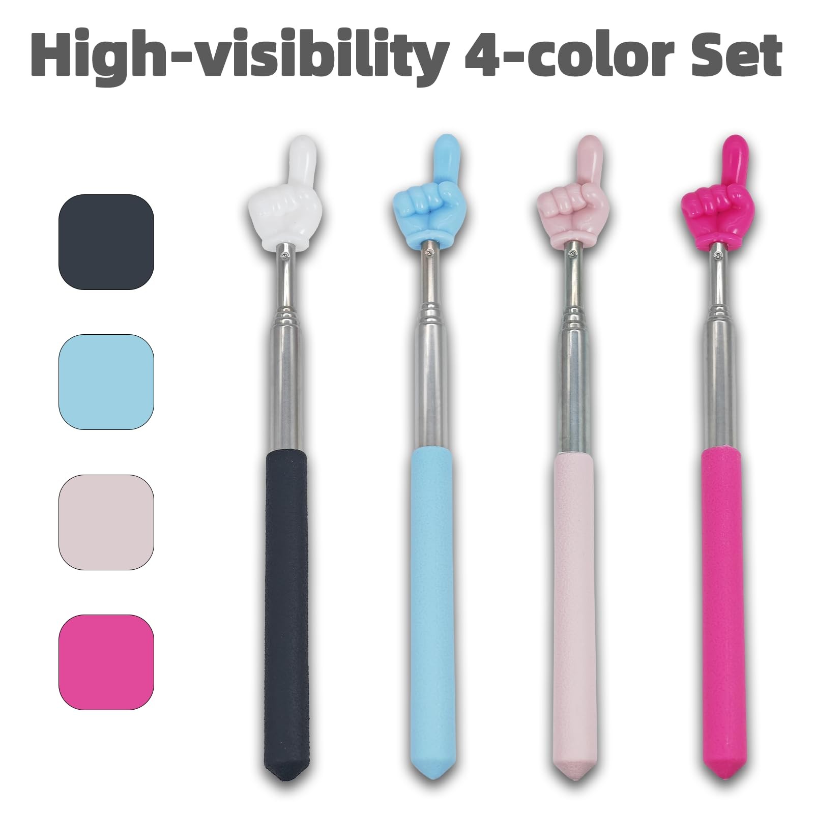 4 PCS Extendable Pointer Finger Stick - Bright Colored Telescopic Teachers Point