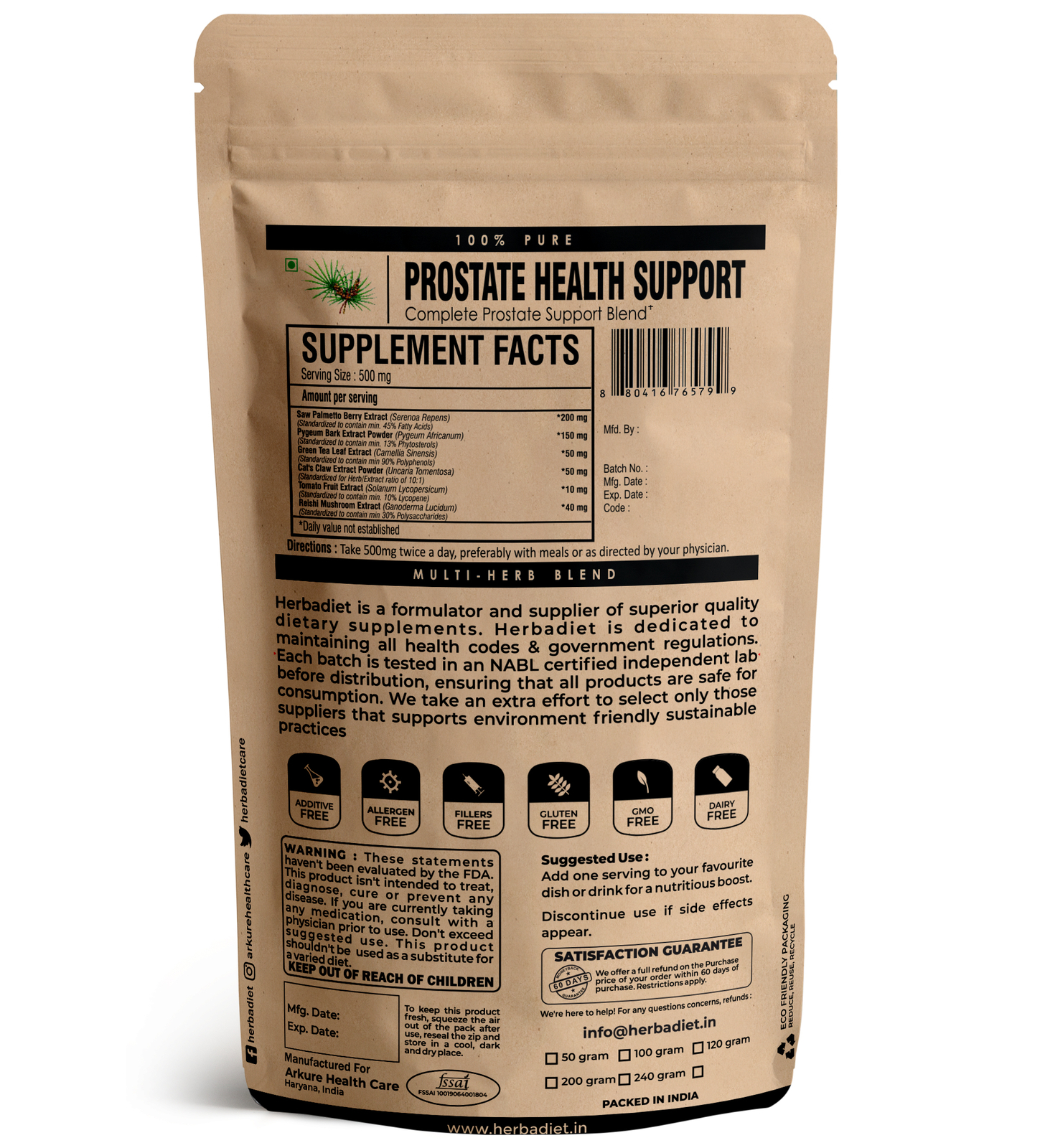 Prostate Support Supplements with Saw Palmetto and Pygeum Bark - Herbal Blend