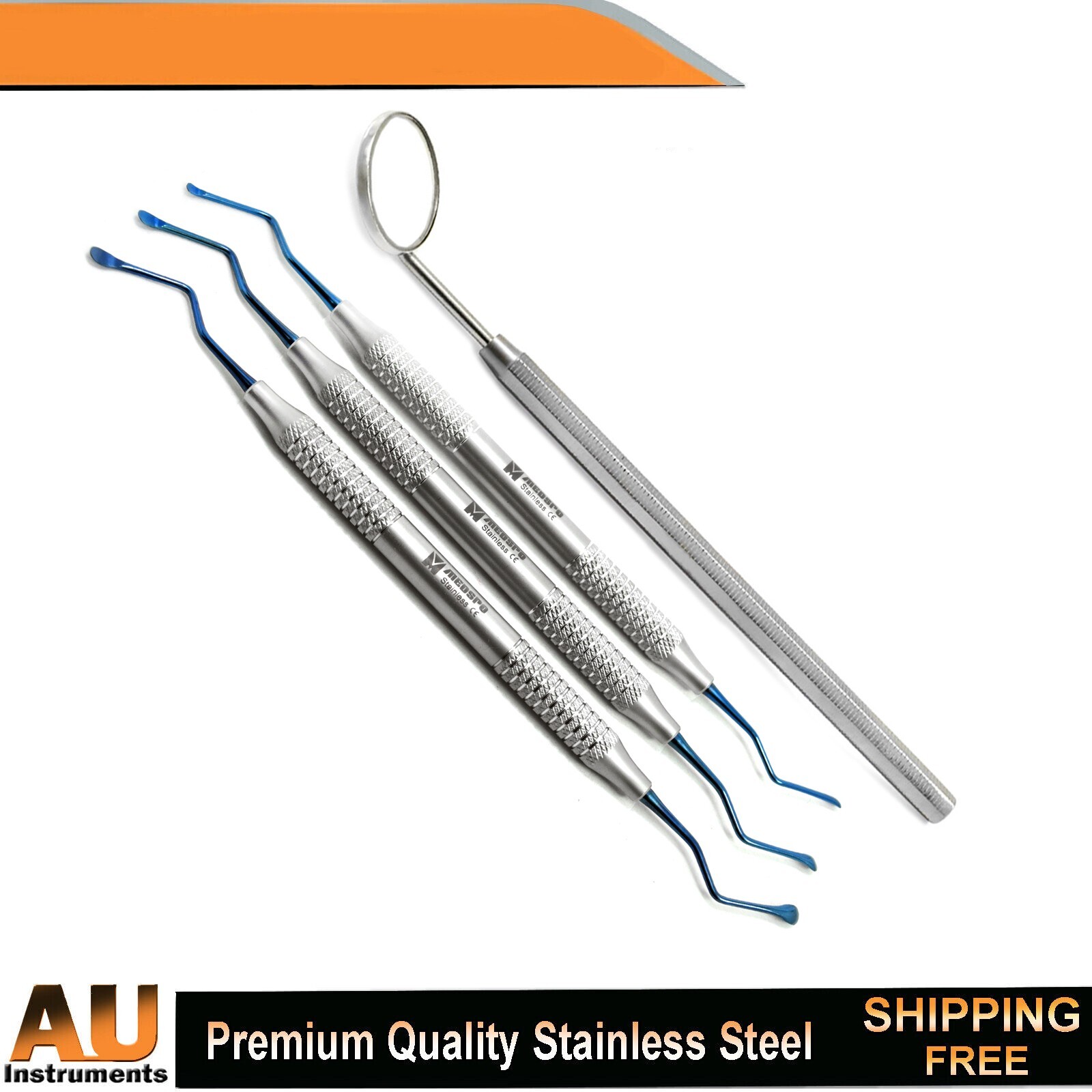 Dental Surgical Lucas Bone Curettes Titanium Blue Tips Tooth & Mouth Mirror Lab