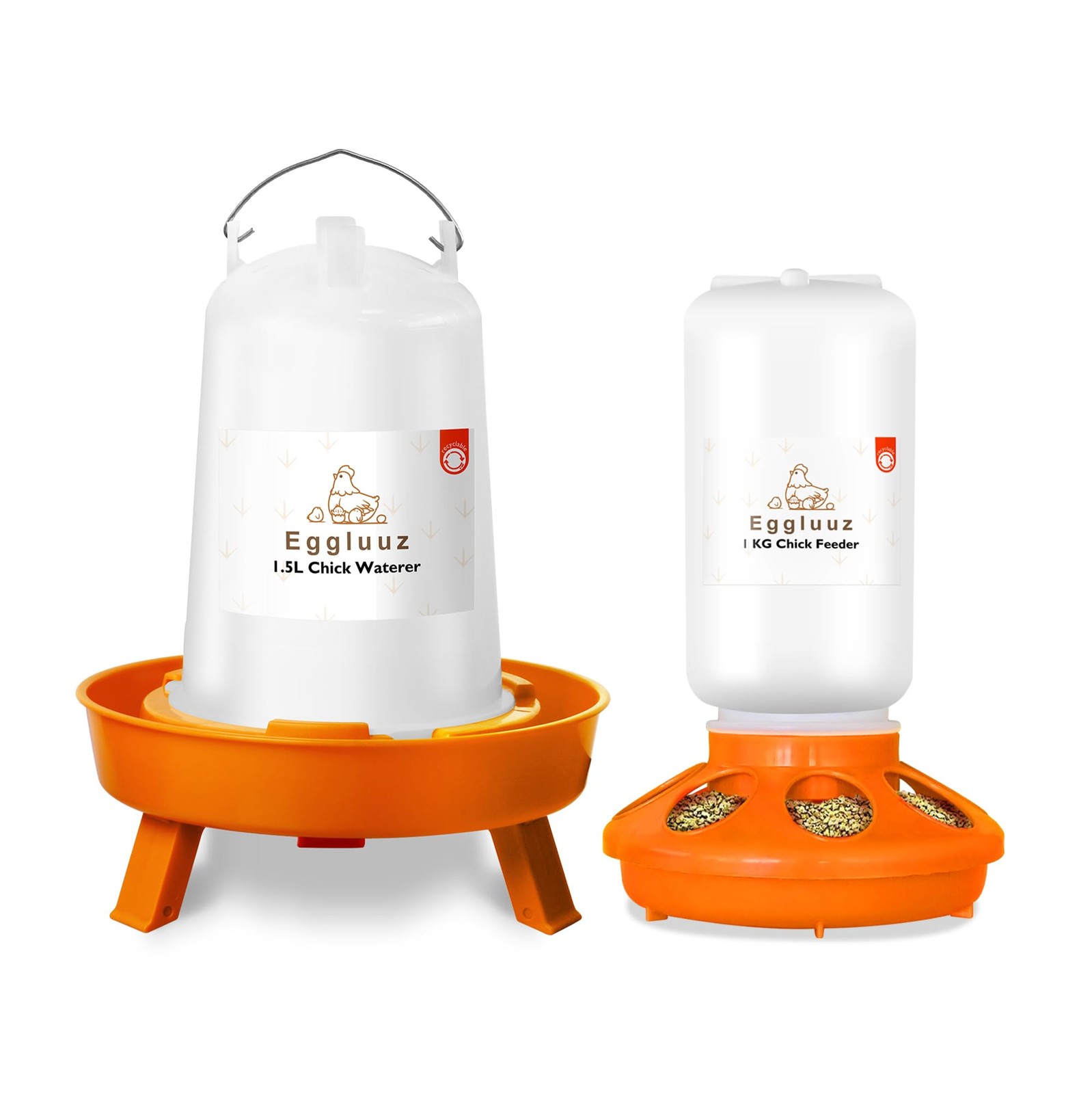Chick Feeder and Waterer Kit Automatic Chicken Feeder and Waterer Set, 1L Chi...