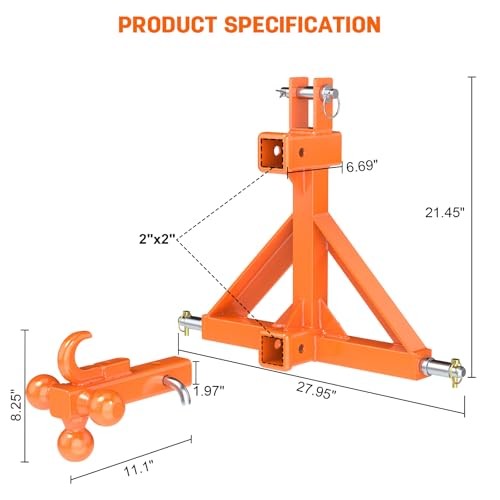 New Tractor 3 Point Hitch Receiver Attachment with Dual 2” Receiver–Include