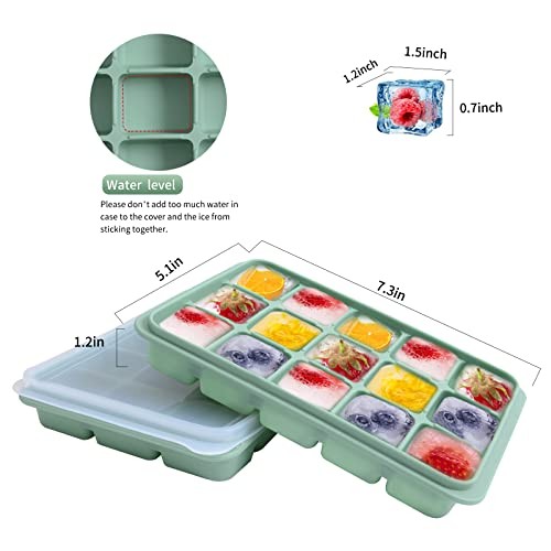 Ice Cube Trays Set of 2, Easy Release 15 Flexible Silicone Ice Cube Molds with