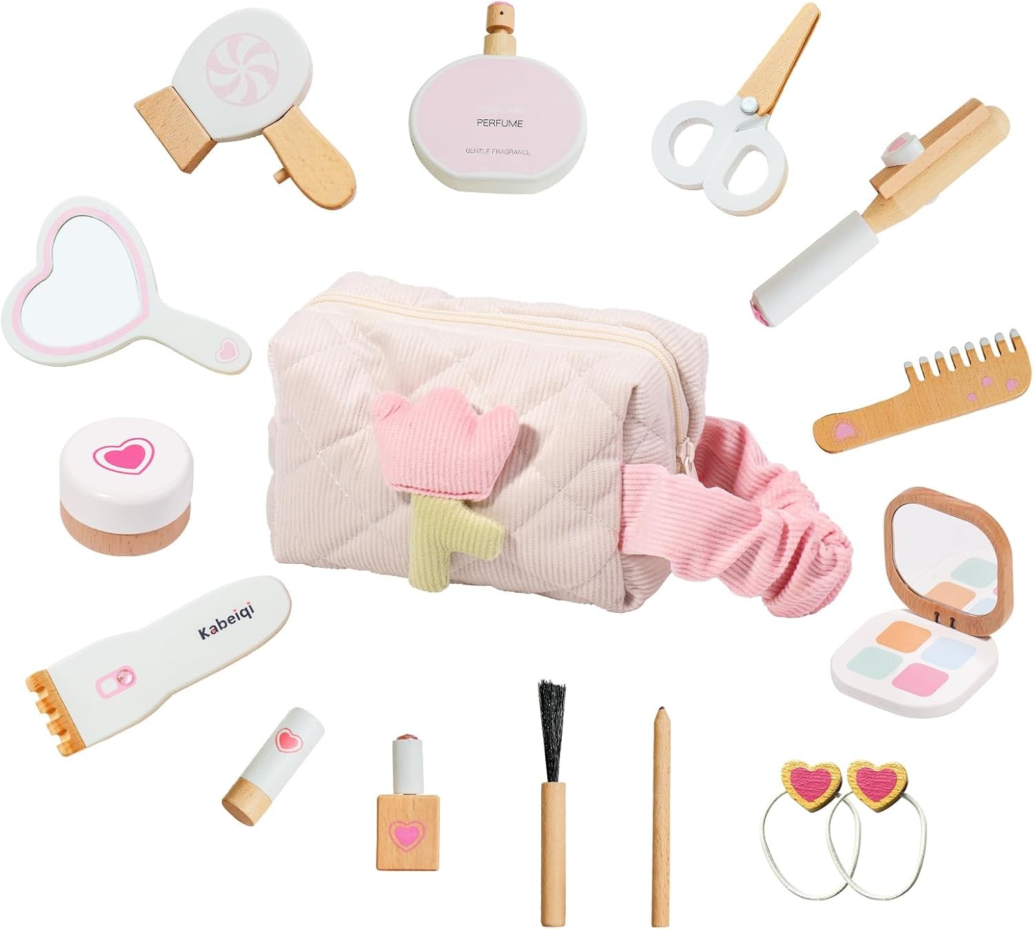 Wooden Makeup Toy Set for Toddlers, 16 Pieces Pretend Play Beauty Salon Kit...