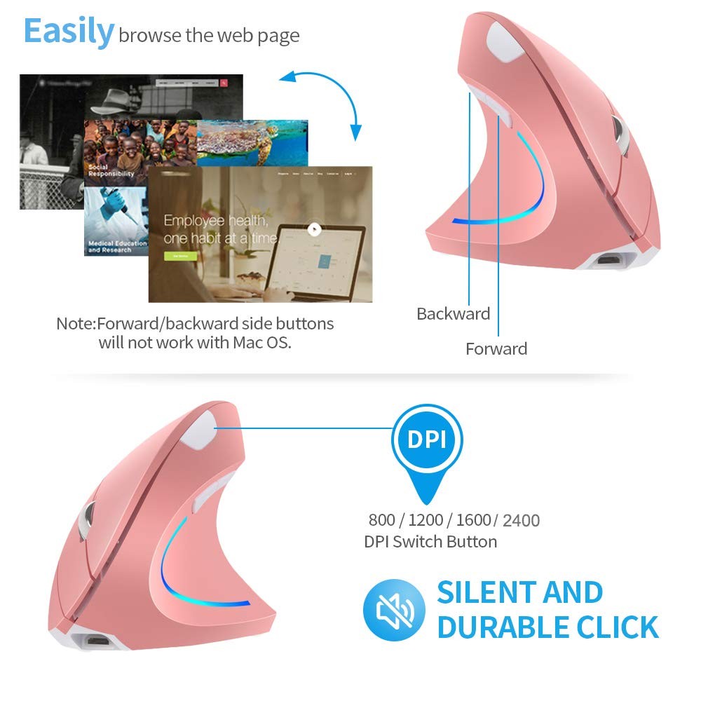 Attoe Pink Ergonomic Wireless Vertical Mouse