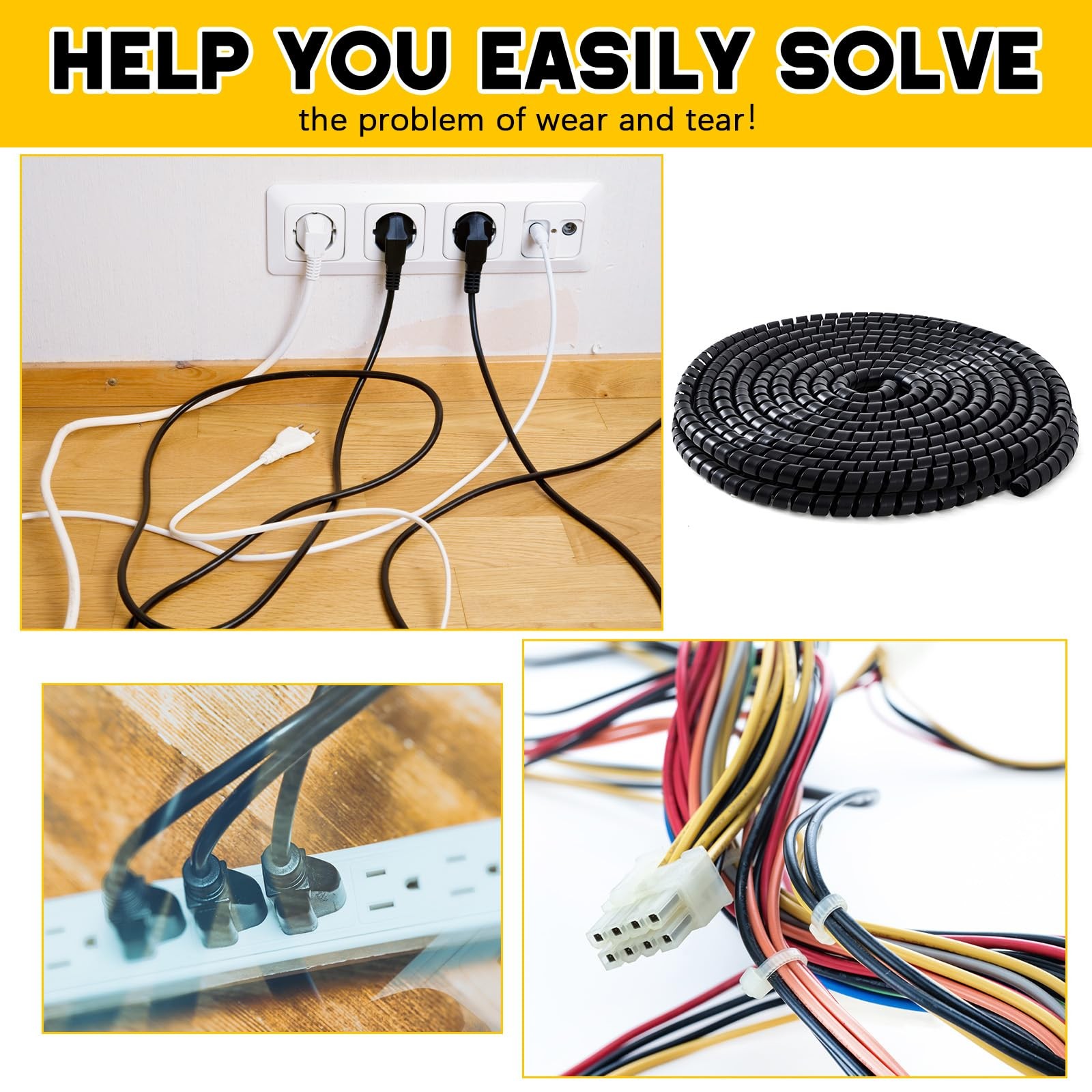 Innconee 1 Pcs Spiral Wrap Cable Protector, Safe 1.25" Od X 40', Black