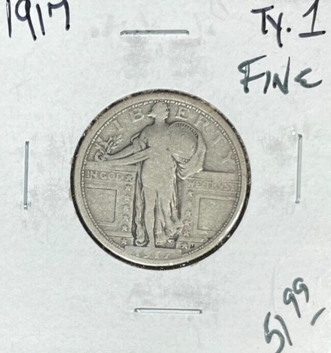1917 TYPE 1 STANDING LIBERTY SILVER QUARTER ~ FINE ~NICE COIN~