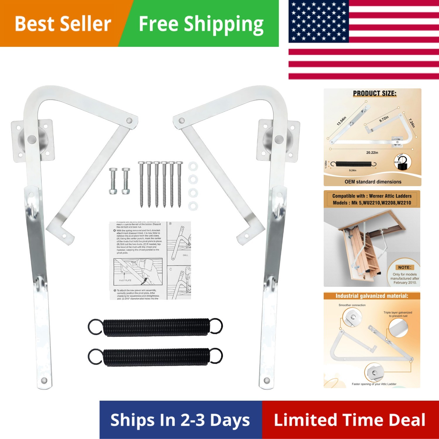 55-2 Attic Ladder Hinge Arms with Springs,Compatible with Werner Mk5, WU2210,...
