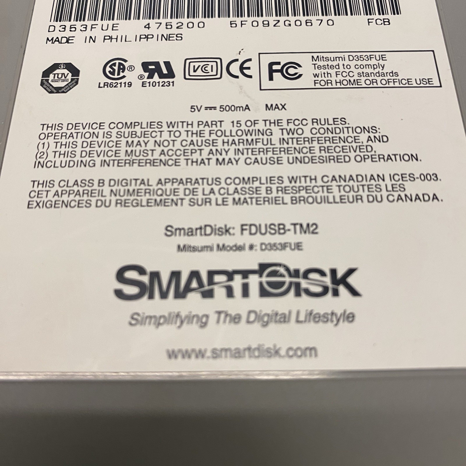 SmartDisk FDUSB-TM2 3 1/2” Floppy Disk Reader Untested Very Clean