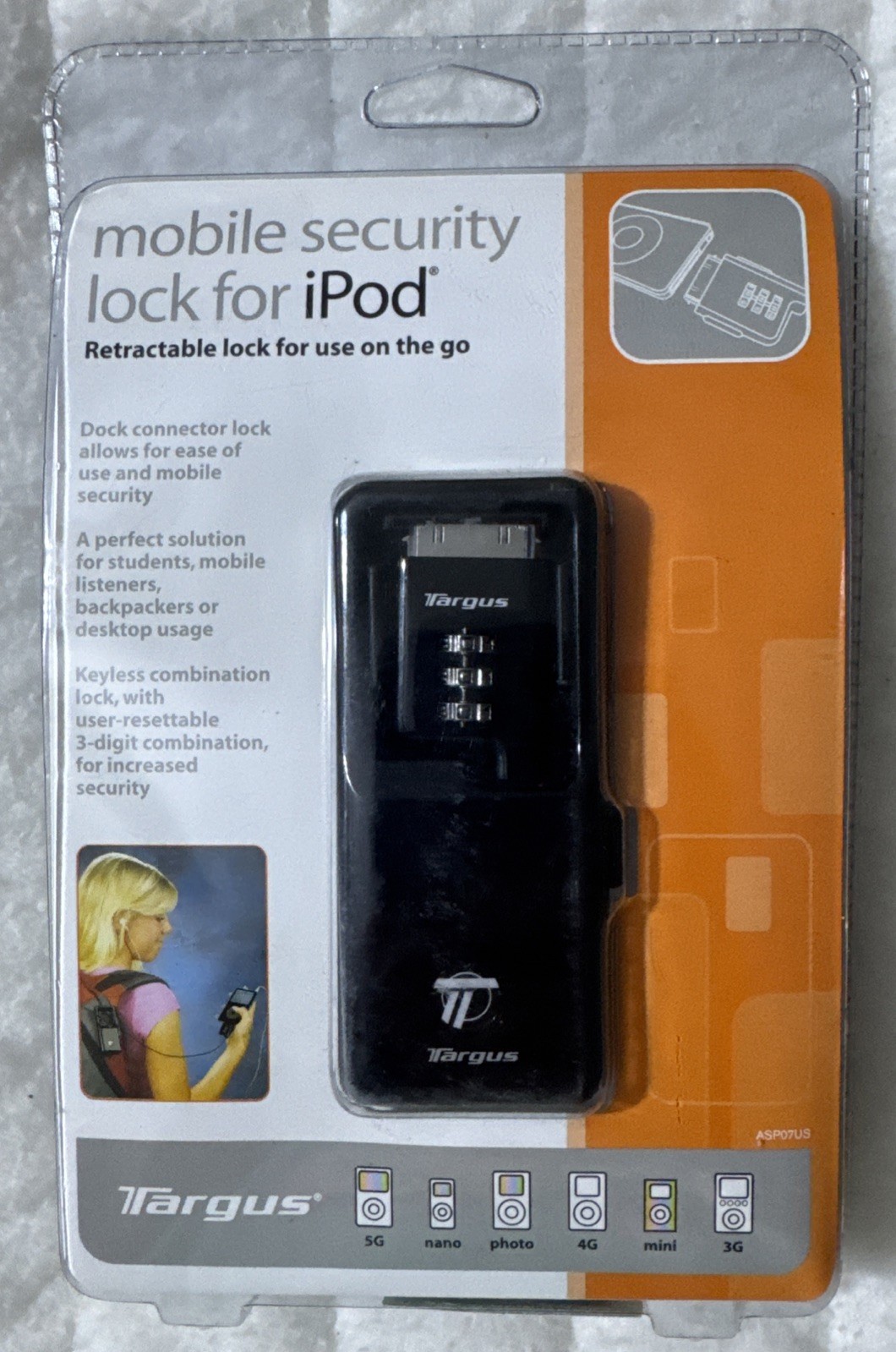 Targus Mobile Security Lock ASP07US For iPod 5G, Nano, Photo, 4G, Mini, 3G New