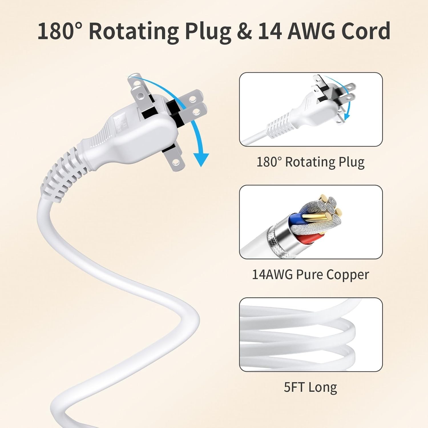 Versatile 2 Prong Power Strip with Fast USB Charging & Space-Saving Flat Plug