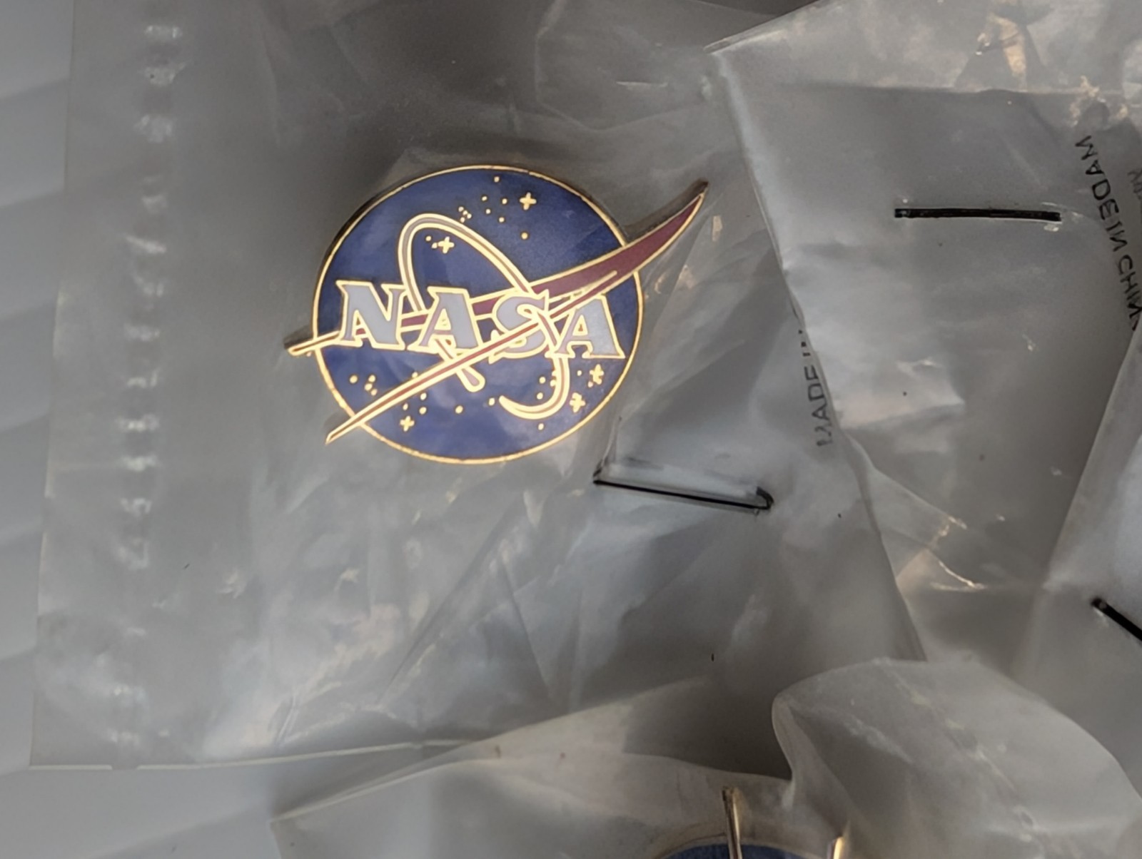 Vintage NASA Space Logo Enamel Lapel Hat Pins - Original Packaging