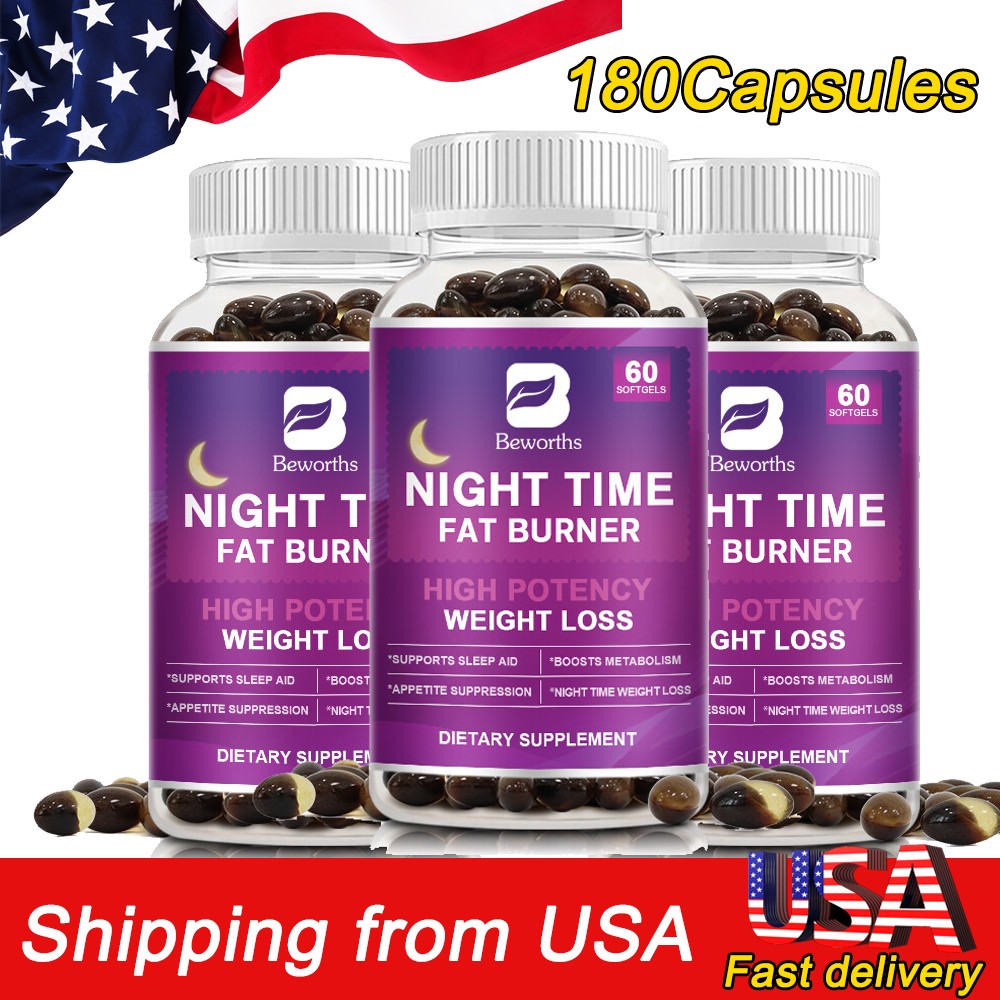 180 Pills Night Time Fat Burner Pills Weight Loss Support Metabolism Supplement