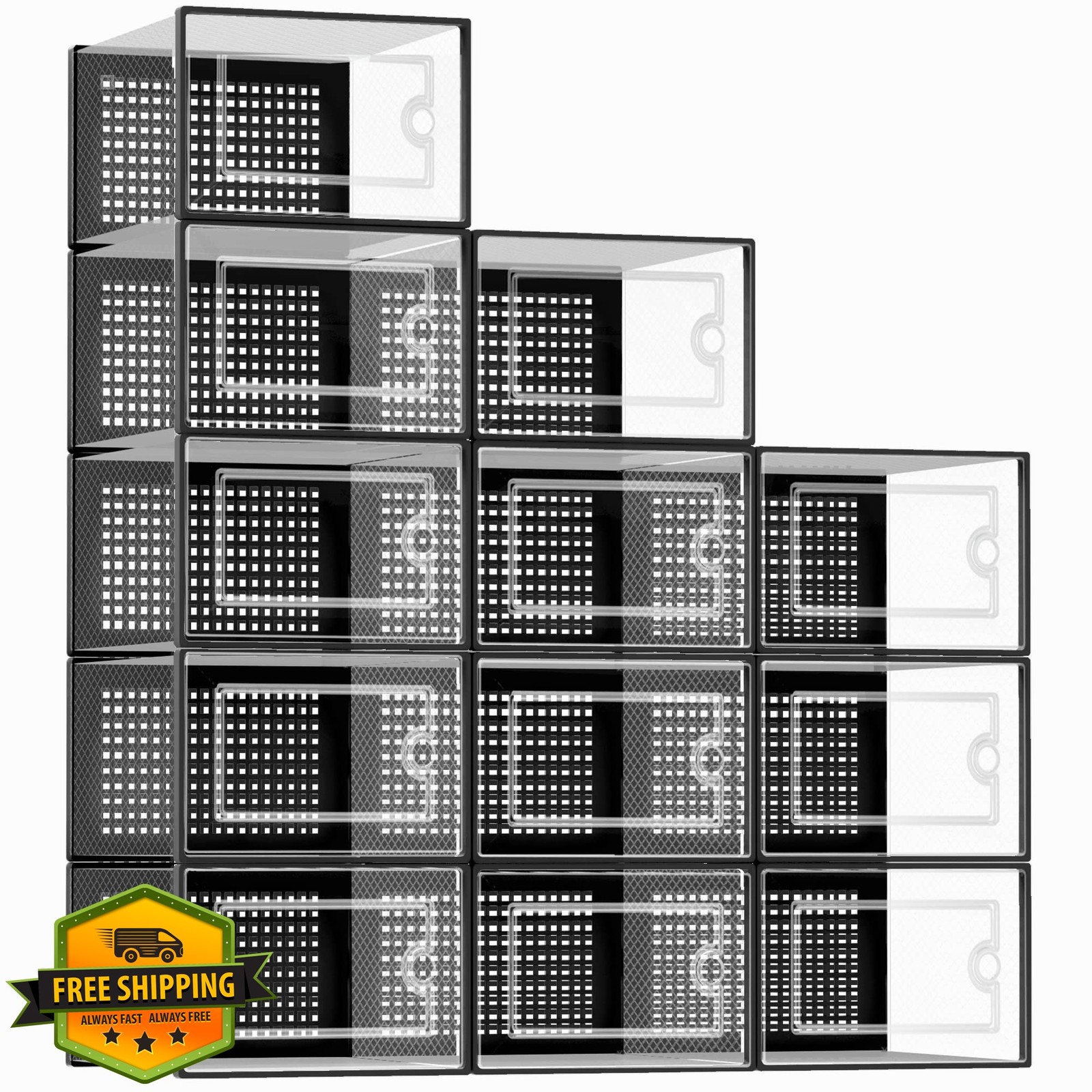 Kuject X-Large Shoe Storage Boxes Clear Plastic Stackable 12 Pack