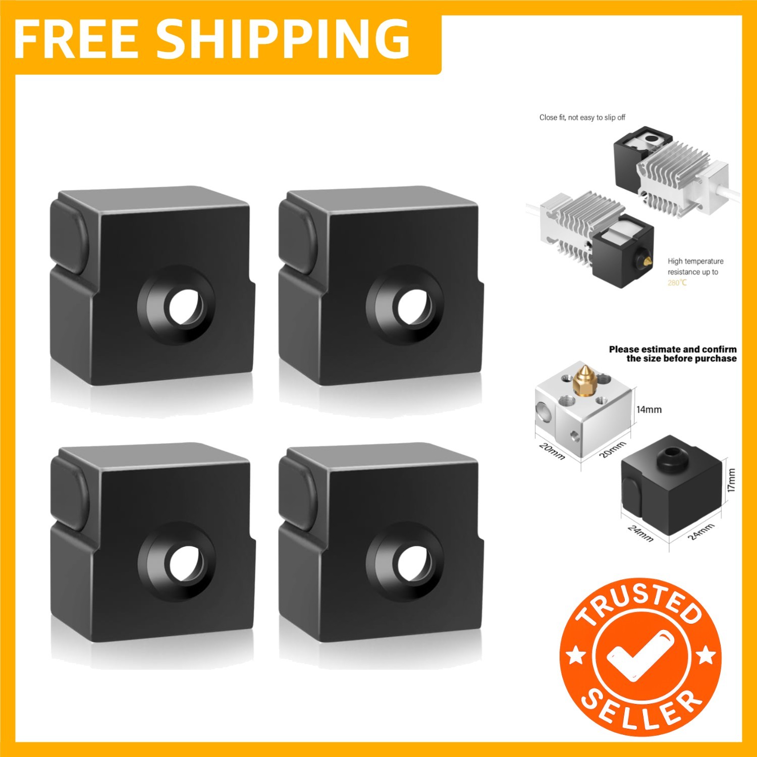 Ender 3 V3 SE Silicone Sock, 4PCS Official 3D Printer Hotend Heater Block Cov...