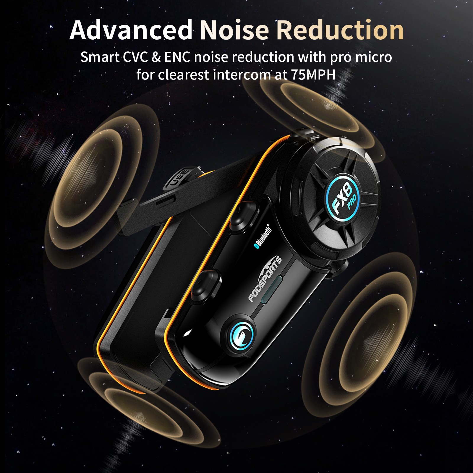 FX8 PRO Motorbikes Helmet Intercom Bluetooth Headset Background Sound 2KM 10 Way
