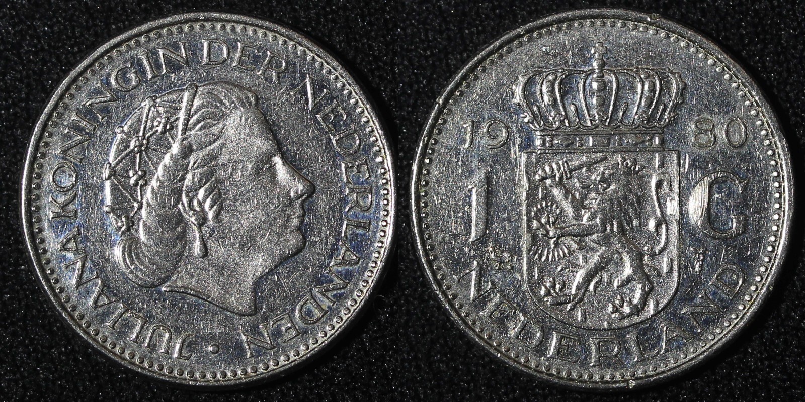 Netherlands Juliana Nickel  1980 1 Gulden 25 mm Last Year  KM# 184a  (27 949)