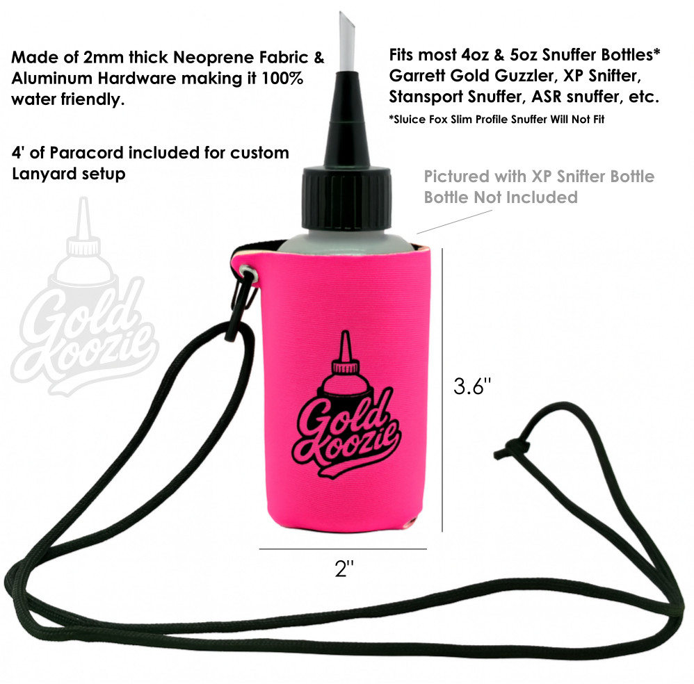 Gold Koozie Gold Snuffer Bottle Holder | Pink Neoprene Sleeve | Gold Prospecting