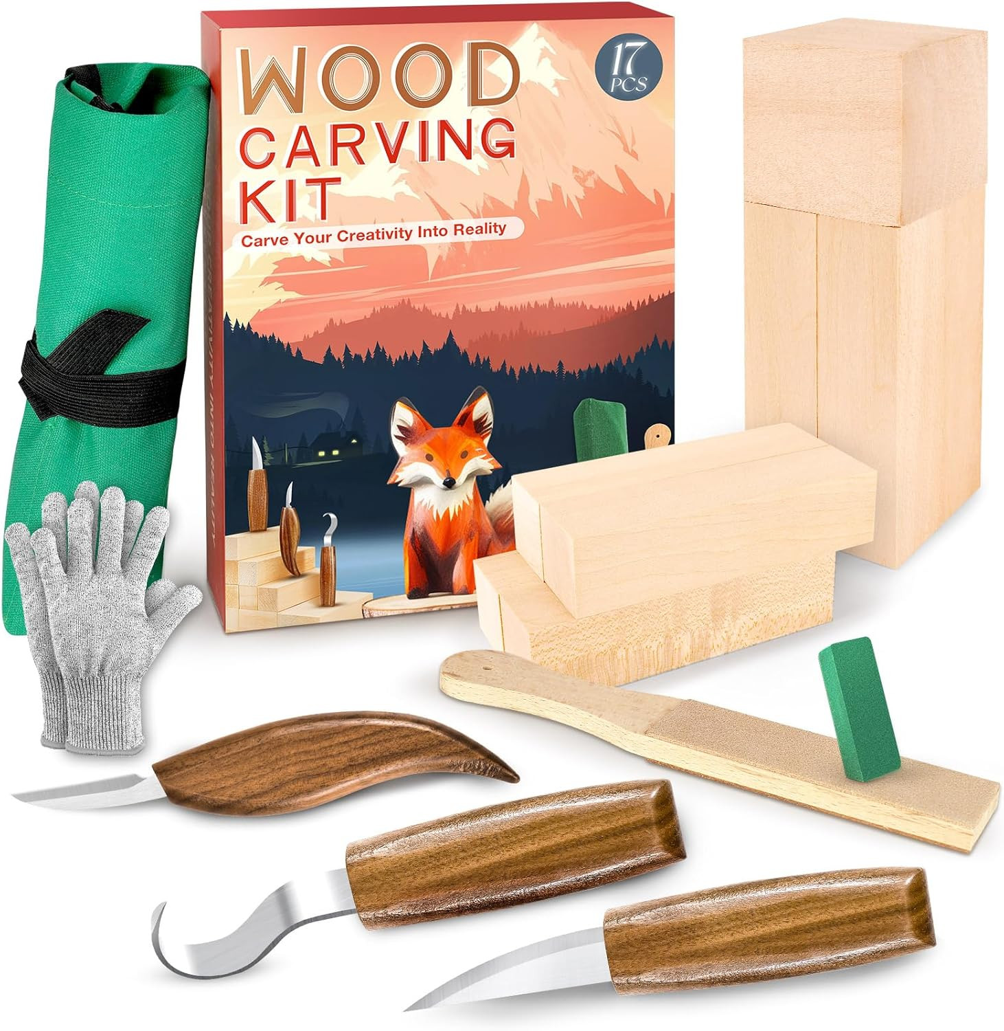 Wood Carving Kit, Whittling Kit for Beginners 17PCS Wood Carving Tools with 3PCS