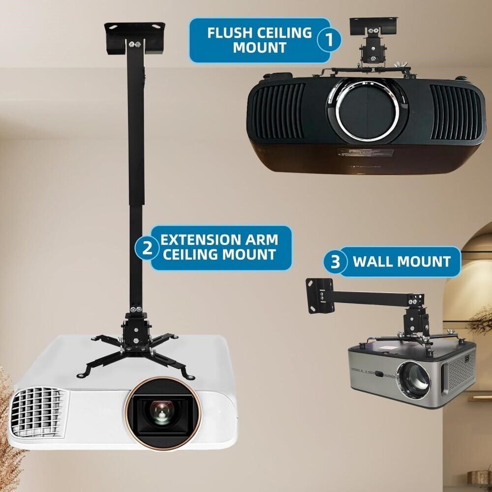 3in1 Projector Ceiling Mount Wall Bracket Holder Universal Fits Flat or Sloped