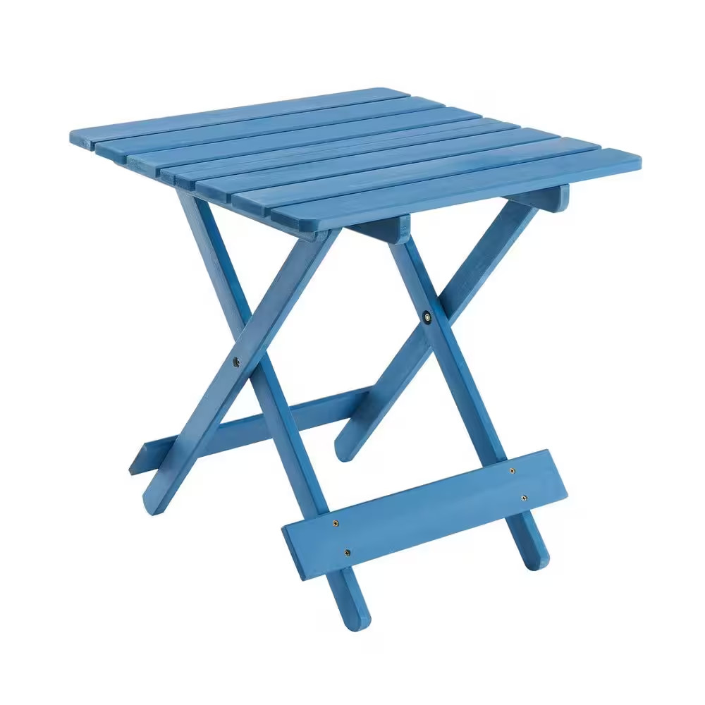 Blue Solid Wood Outdoor Side Table Adirondack Patio Folding Table Weather Resist