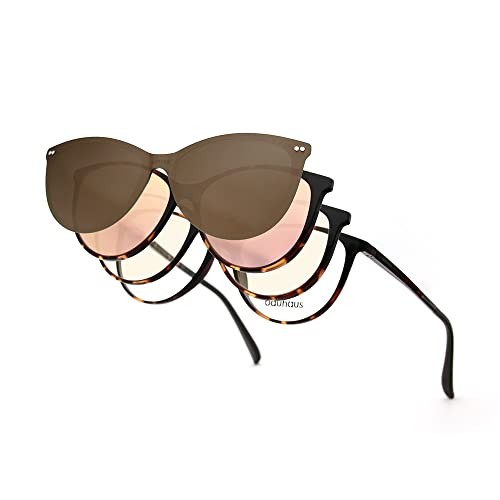 Magnetic Clip on Sunglasses Three-in-one - Tortie Frame + Brown, Pink, Green