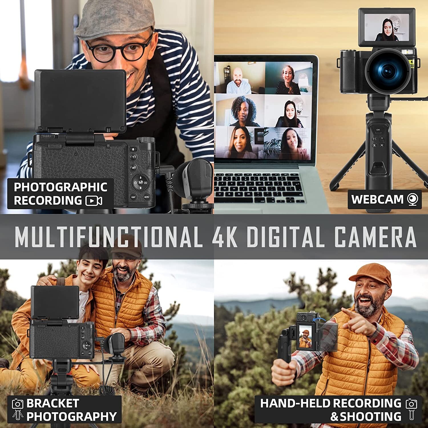 4k Digital Camera 48MP 16X W/ Vlogger Kit Microphone Remote Control Tripod Grip