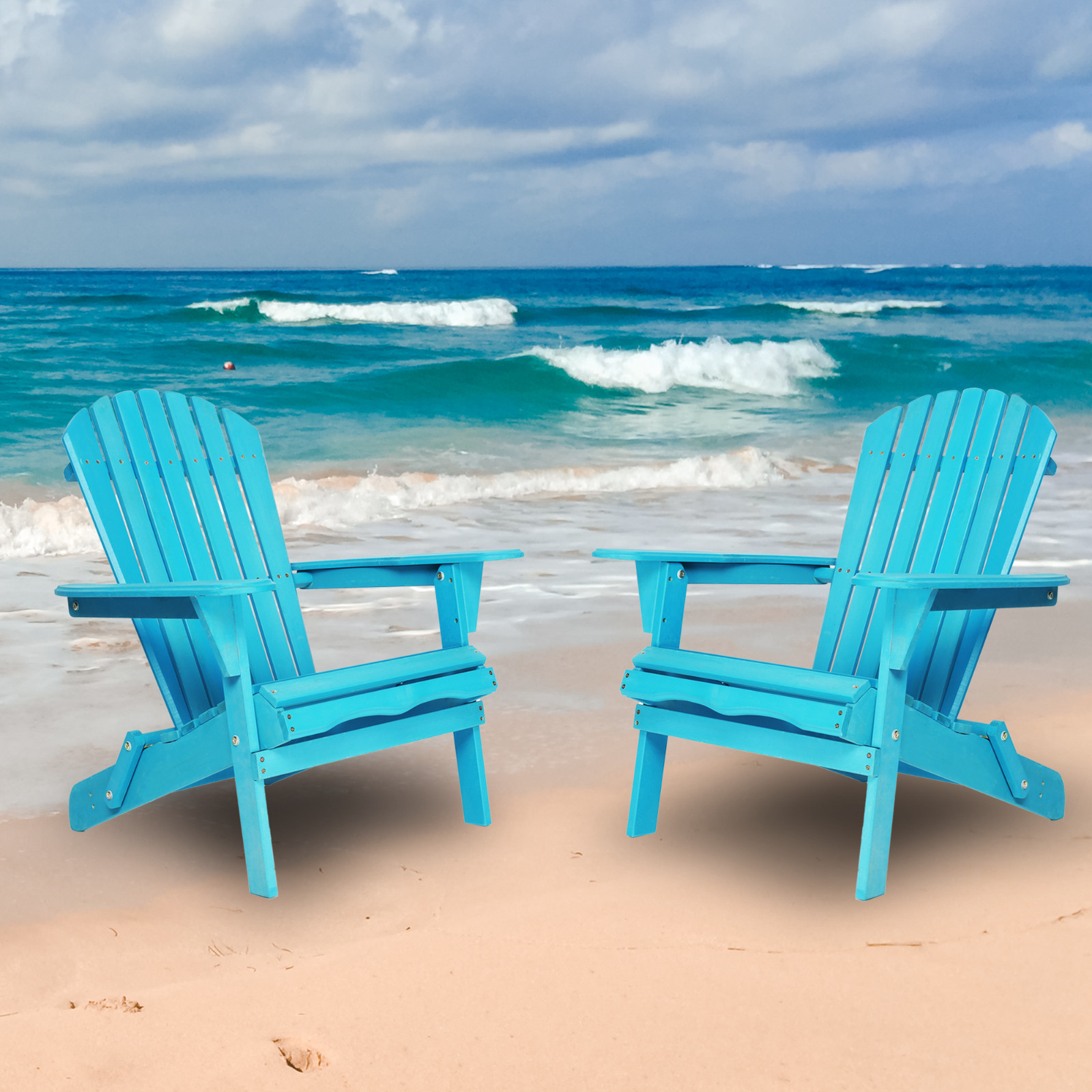 Set of 2 Folding Adirondack Chair Outdoor Patio All Weather Fire Pit Chairs Wood