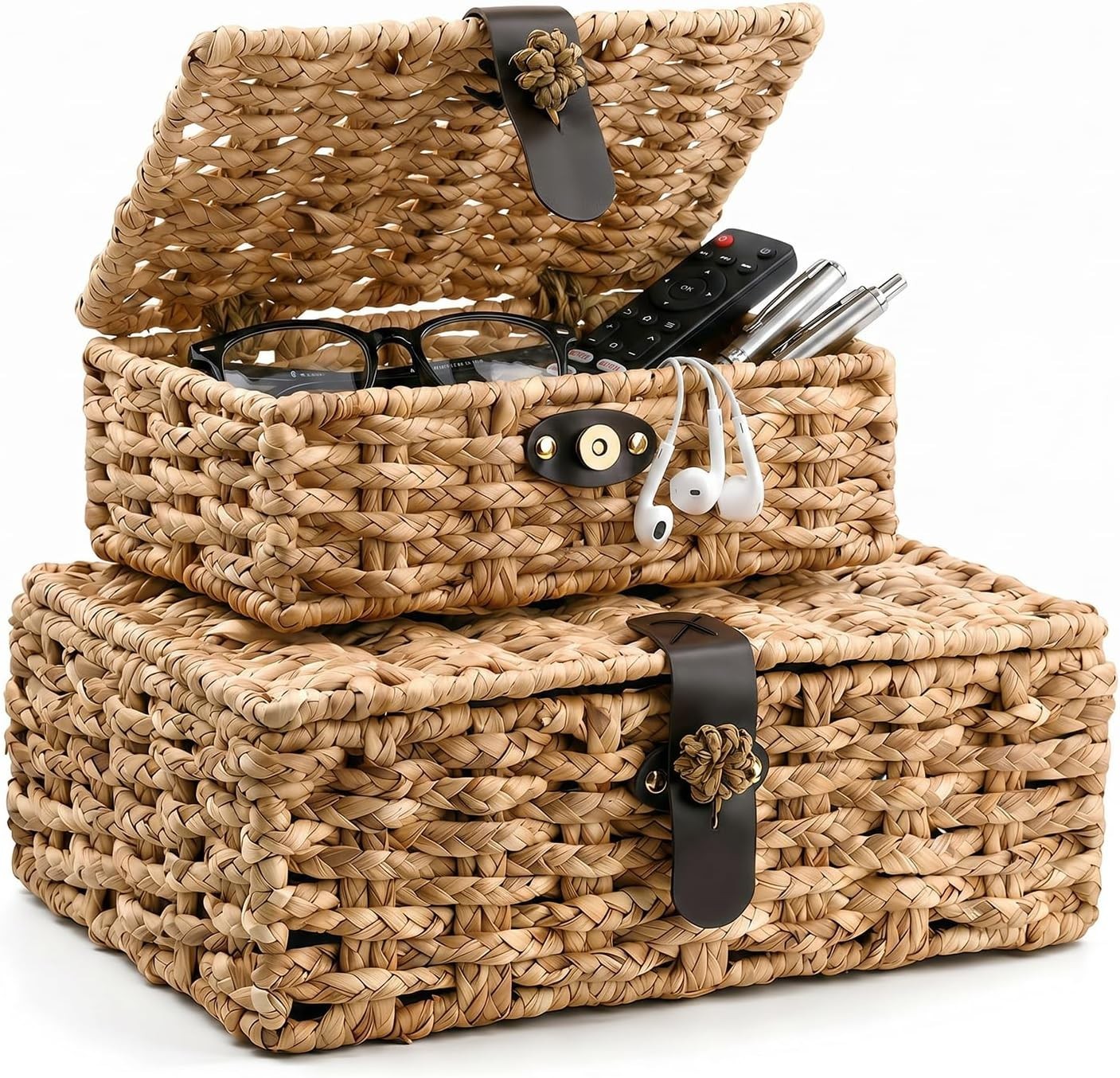Versatile Handwoven Wicker Boxes with Magnetic Closures, Perfect for Home Decor