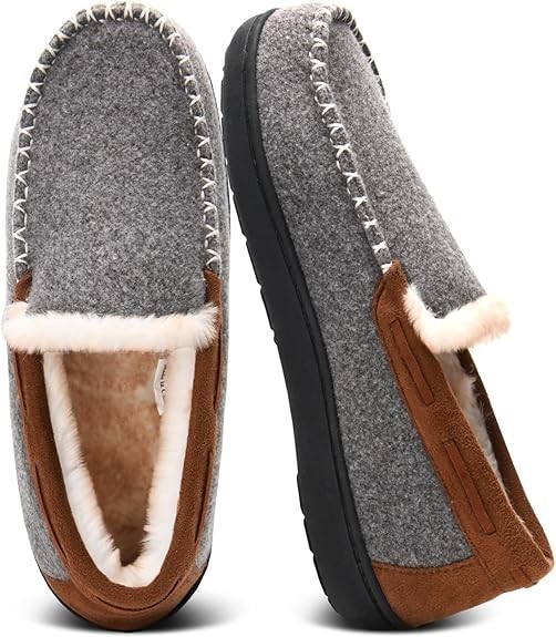 Men's Memory Foam Moccasin Slippers Warm Plush Indoor Outdoor House Shoes Gift