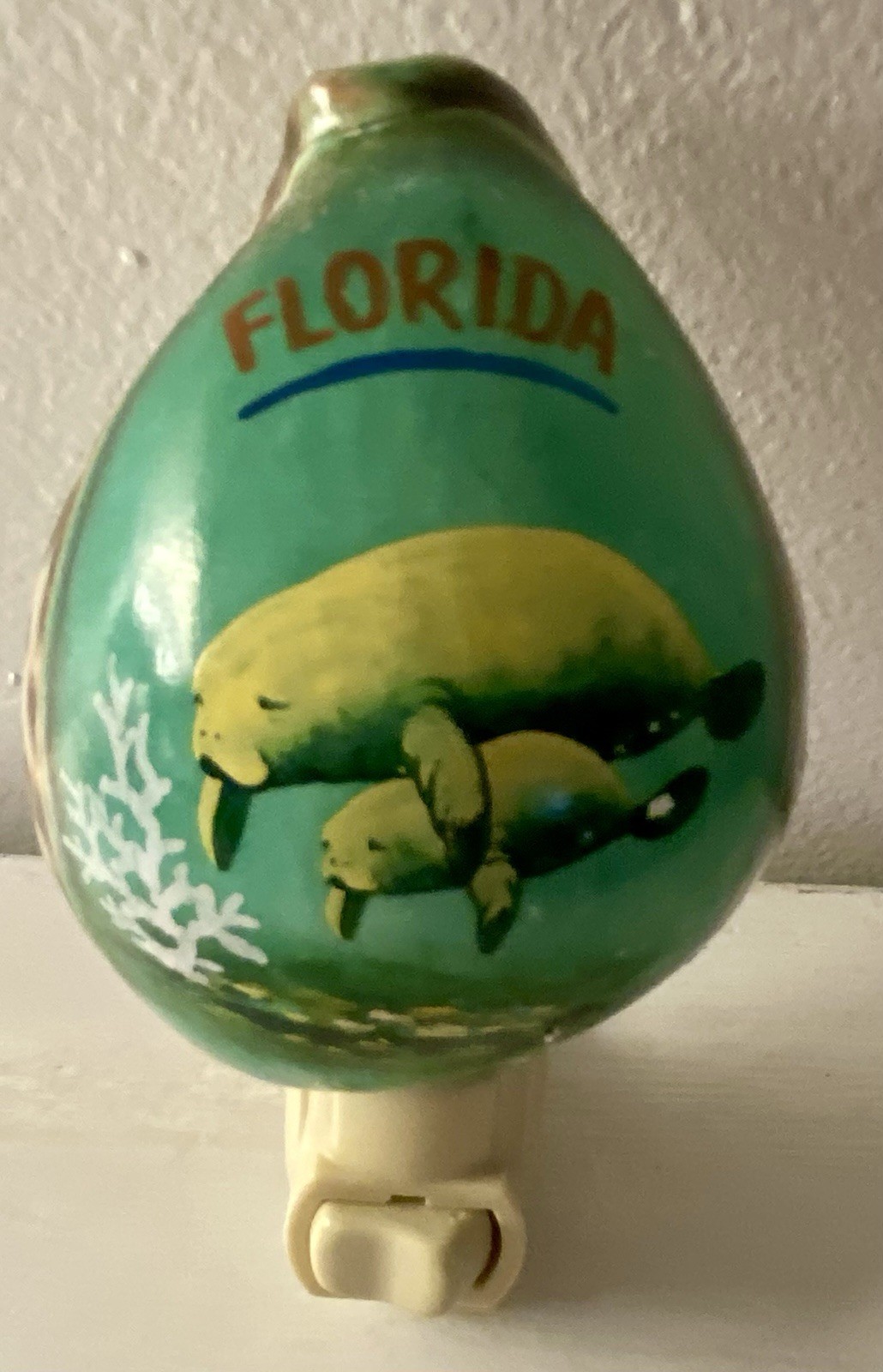Handpainted Cowrie Shell Night Light Florida Manatees