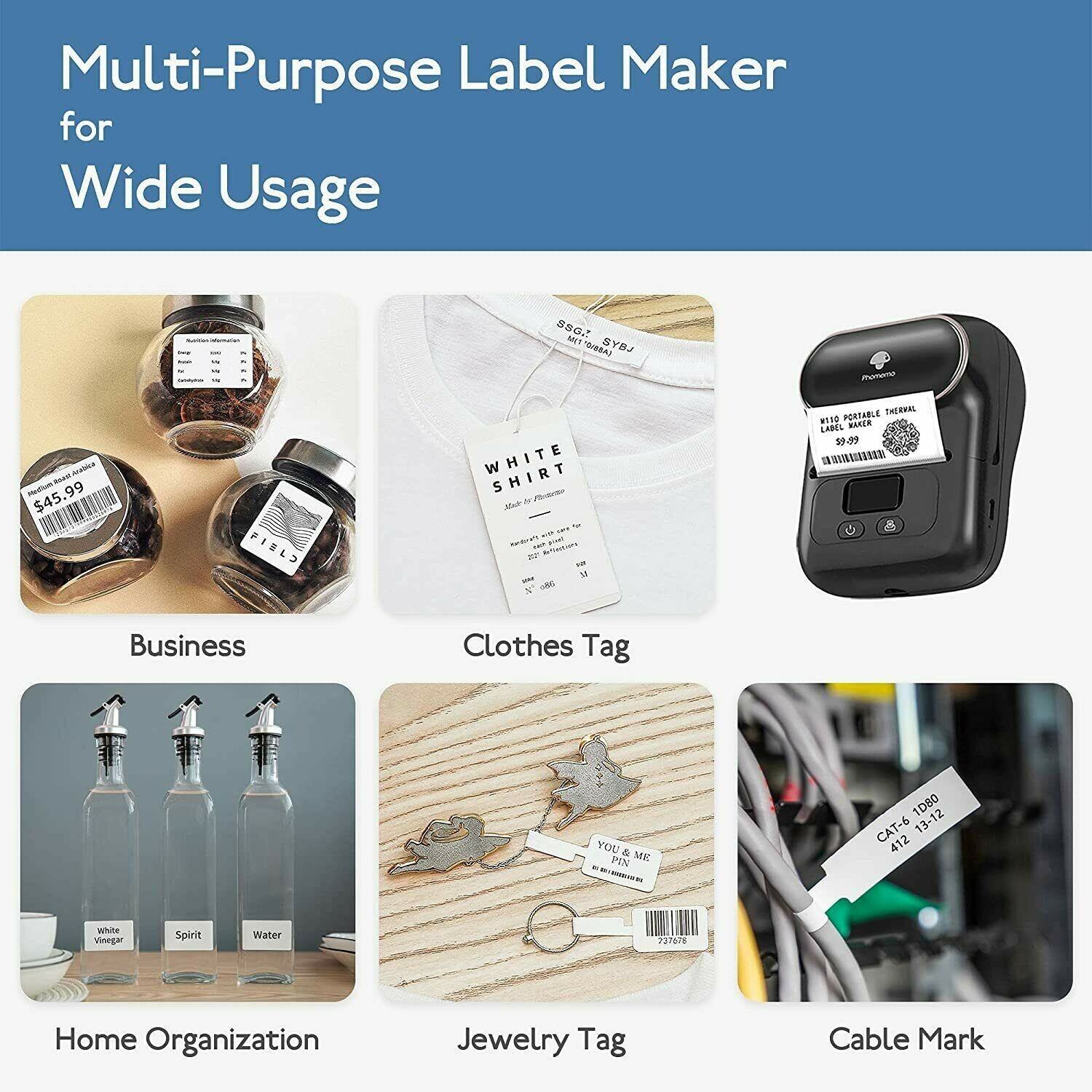 Phomemo M110 Pocket Thermal Printer Mobile Bluetooth Label Maker + 3 Rolls Paper