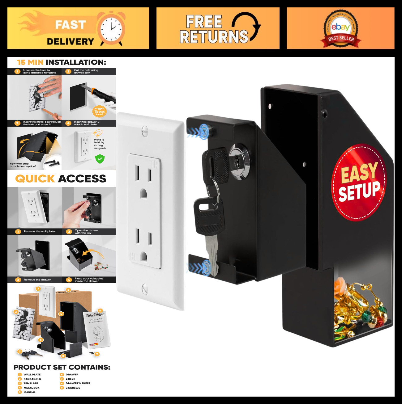 Hidden Wall Safe Electrical Outlet | Easy Install Secret Storage | Invisible Saf
