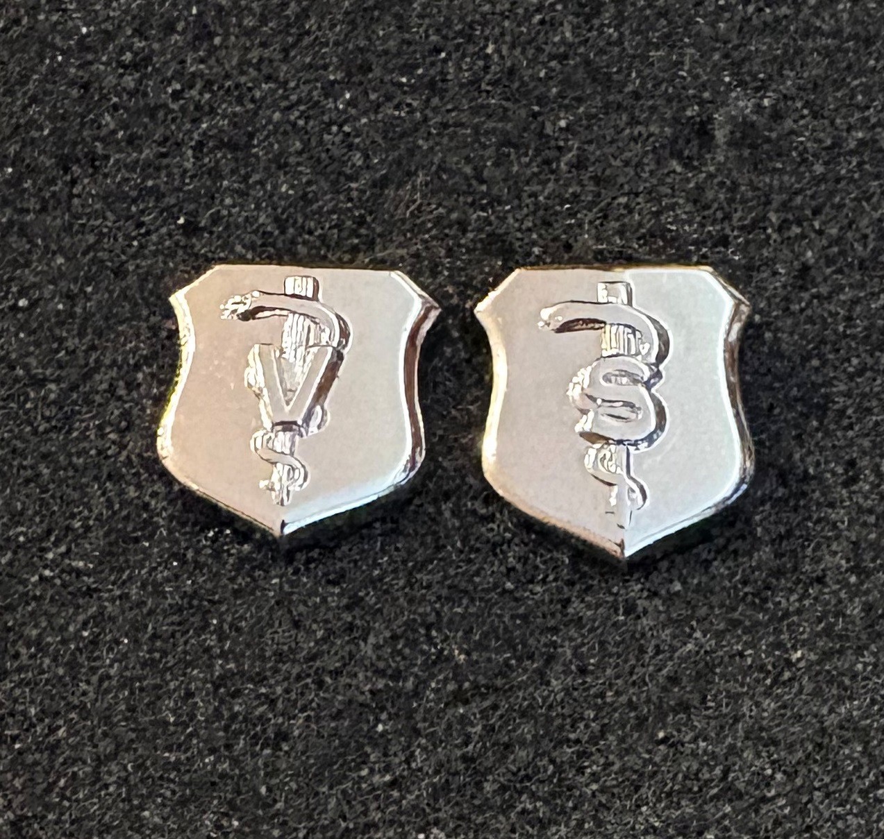 Lot of 2 US Air Force Medical Specialty Veterinarian Mirror Clutch Back Pins