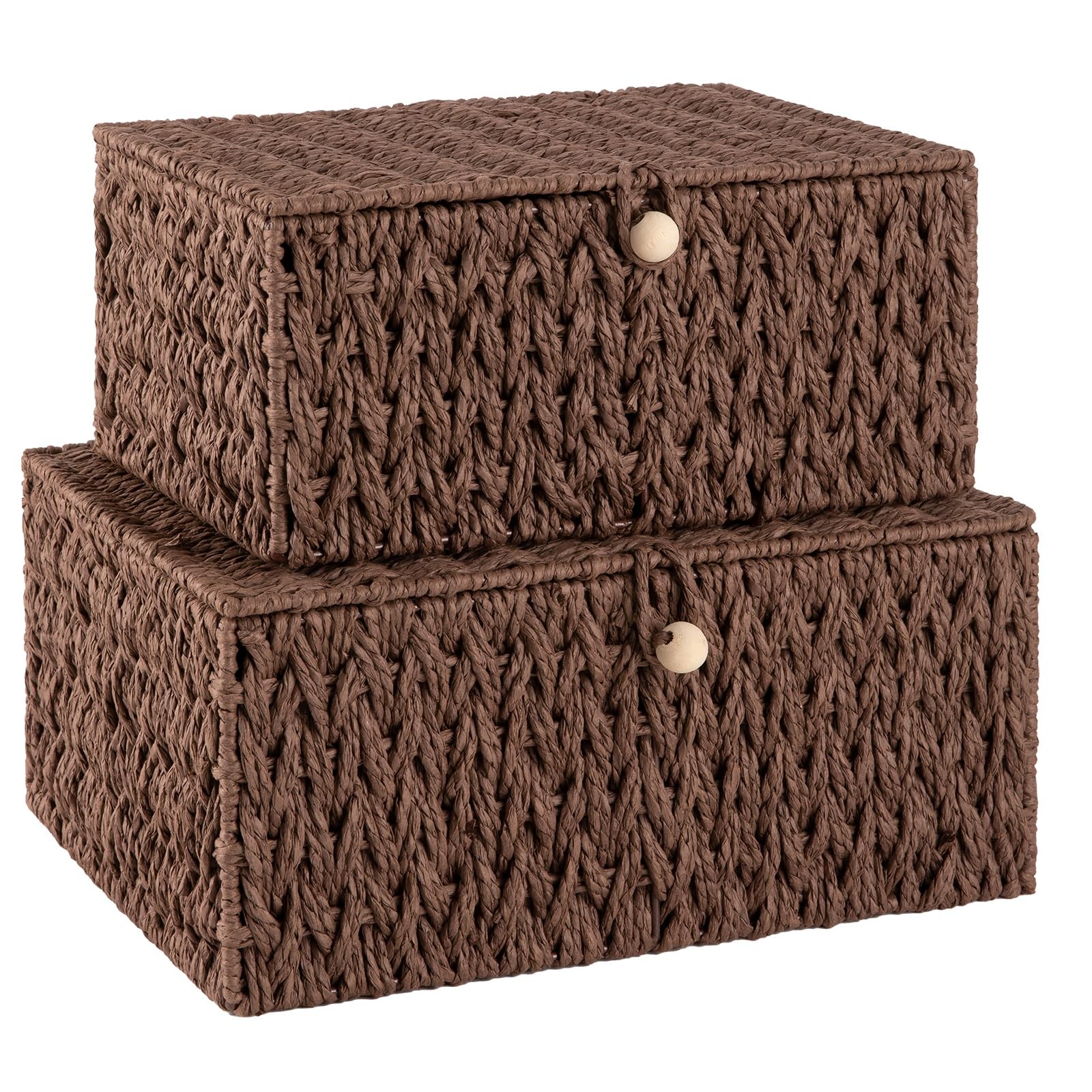 OIAHOMY Wicker Storage Basket Lid & Lock, Lidded Storage Bins, Decorative