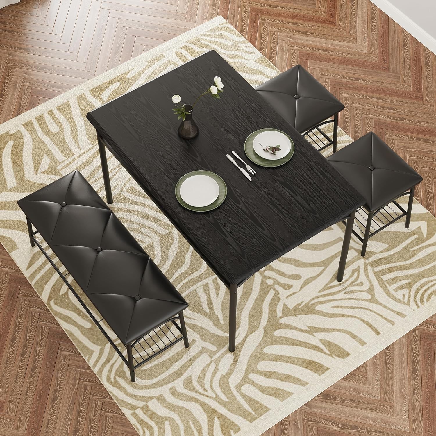 Dining Table Set 4 Kitchen Table W/ Upholstered Bench & 2 Chairs Kitchen Table