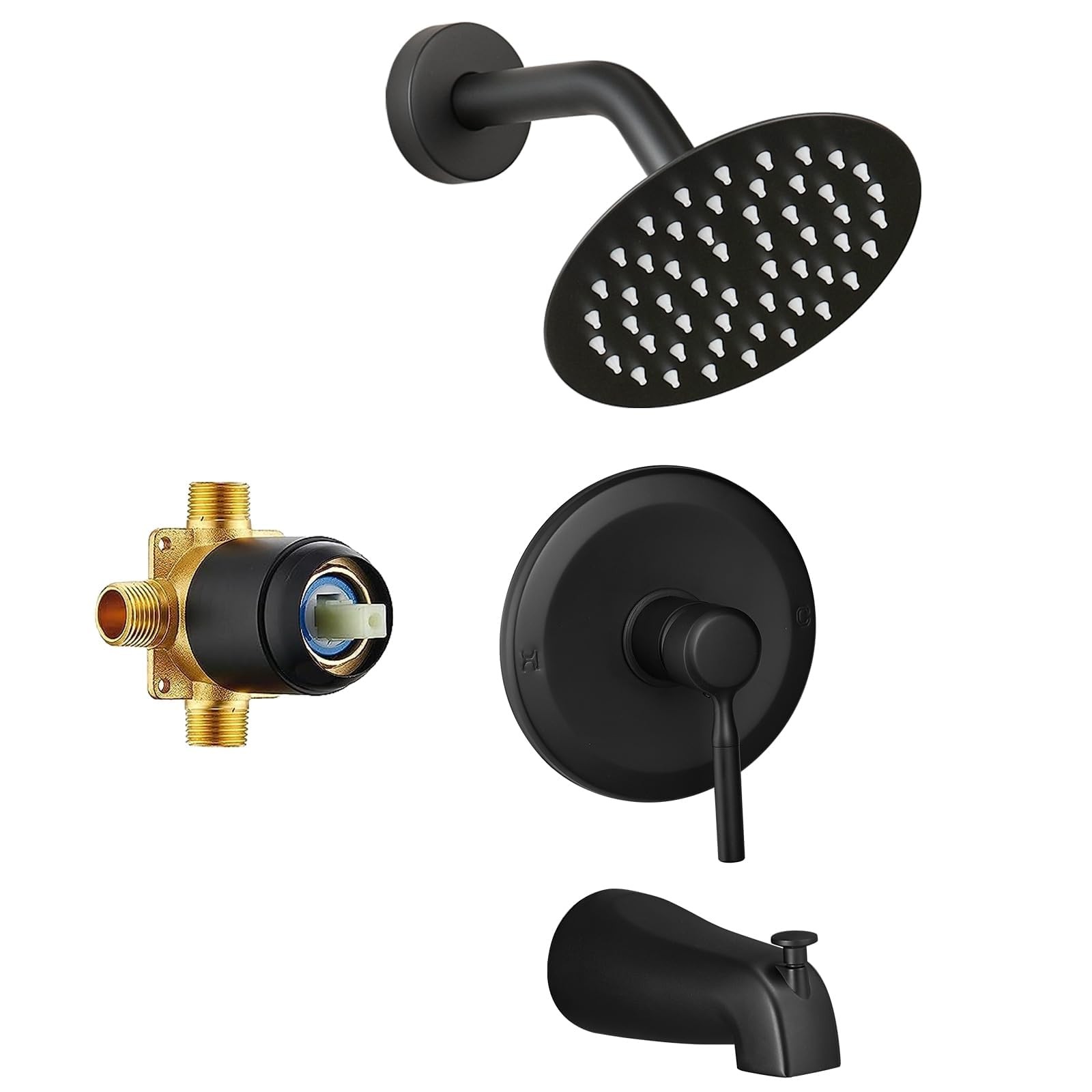 Tub Shower Faucet Set Valve Included with 6-Inch Rain A - Matte Black
