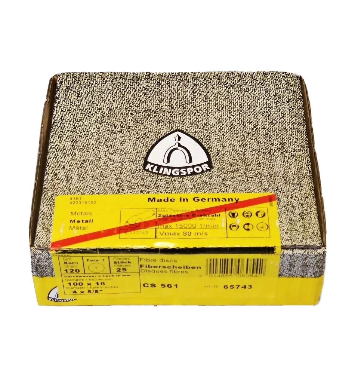 KLINGSPOR CS-561, FIBER DISC, 120 Grit, Disc 4 X 5/8", Qty 25