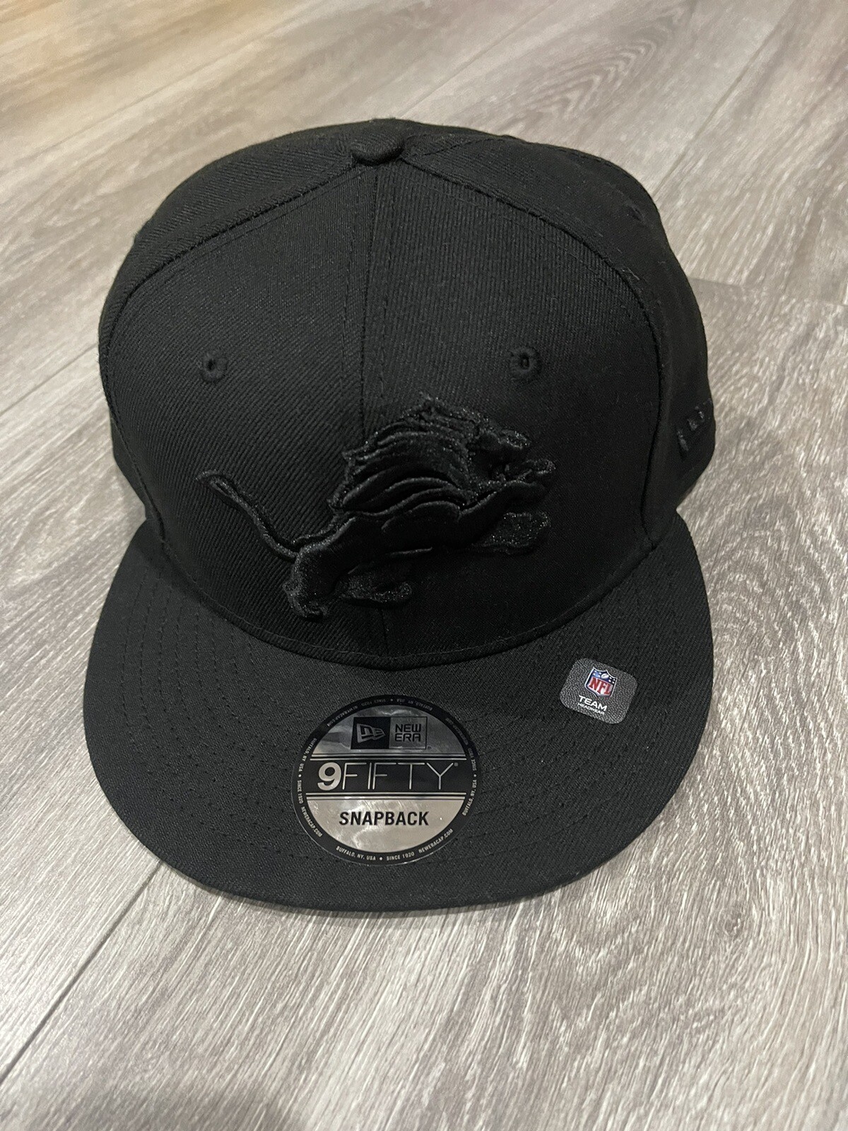 Detroit Lions New Era 9Fifty SnapBack Adjustable Hat Black On Black