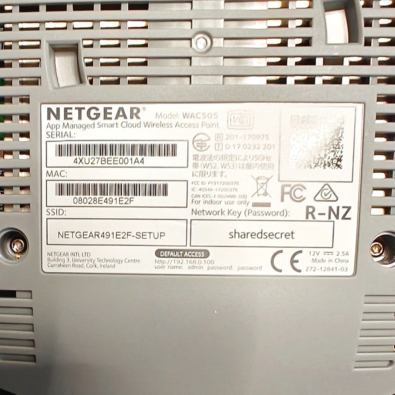 NETGEAR WAC505 POE Insight Managed Smart Cloud Wireless Access Point