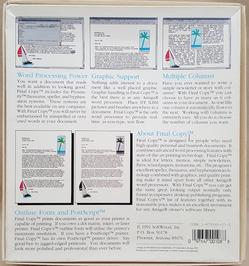 Final Copy v1.2 ©1991 SoftWood, Inc. Word Processor for Commodore Amiga