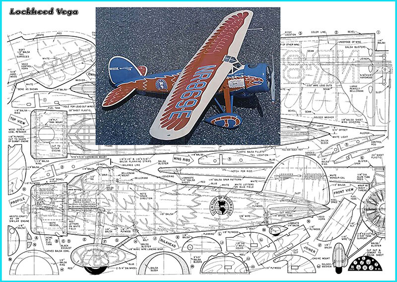 Model Airplane Plans (UC): Lockheed Vega 52" Scale for .35-.60 Engine (Musciano)