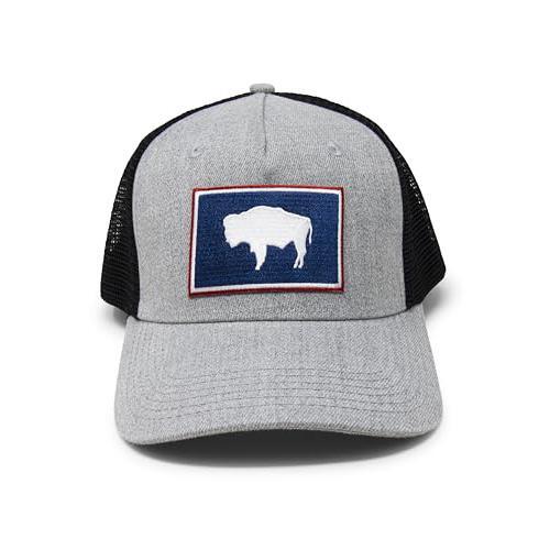 Wyoming Cap - Wyoming State Flag Trucker Baseball Snapback Hat (Grey/Black)