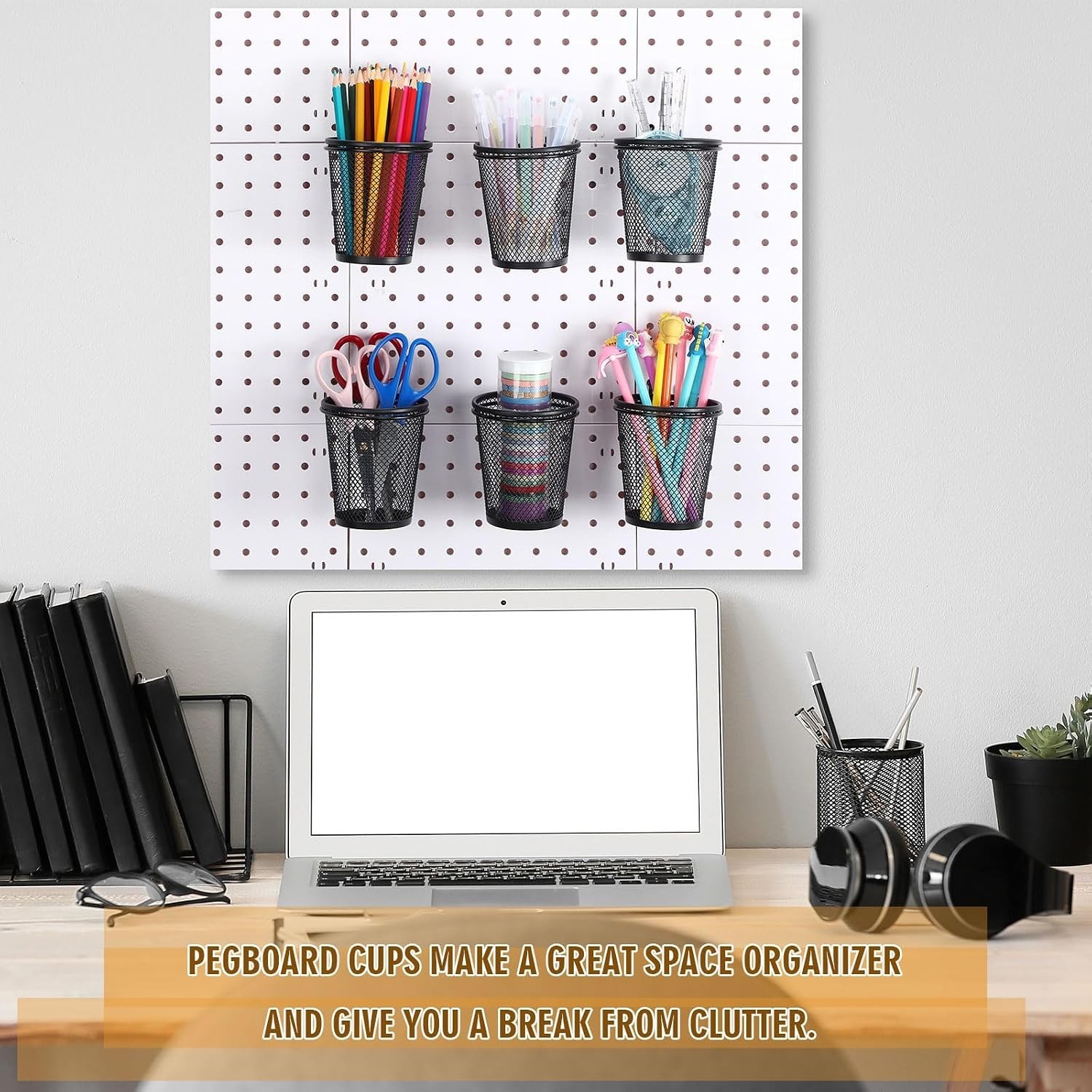 Multipurpose Pegboard Baskets with Hooks for Office and Home Organization