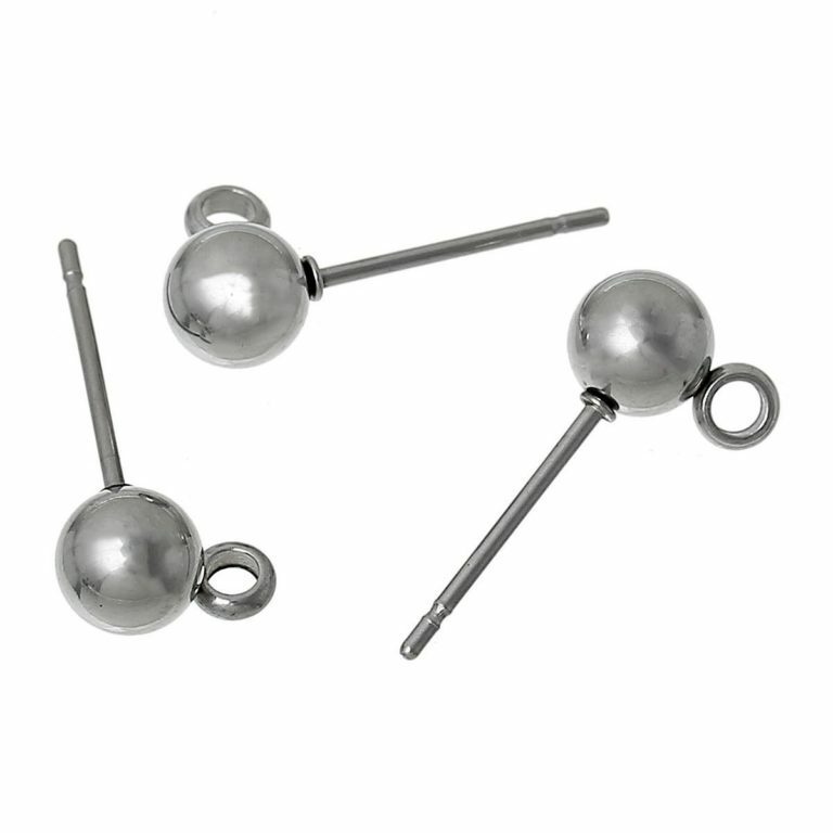 10 pcs 304 Stainless Steel Earring Ball Posts Settings with Loop - 6mm Ball