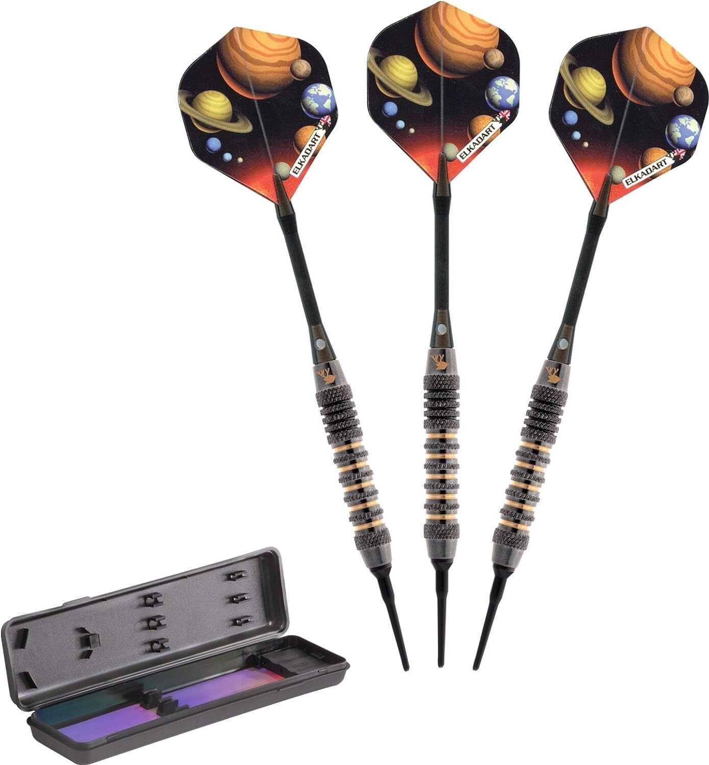 Elkadart Orbital Soft Tip Darts with Storage/Travel Case, Ringed, 16 Grams,Black