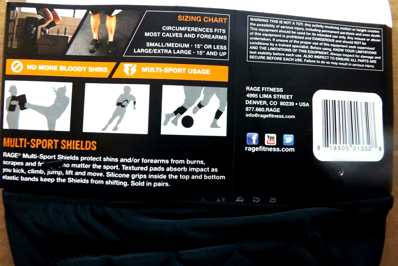 New RAGE Fitness Multi-Sport Shields Protect Shins or Forearms Size L/XL NIB
