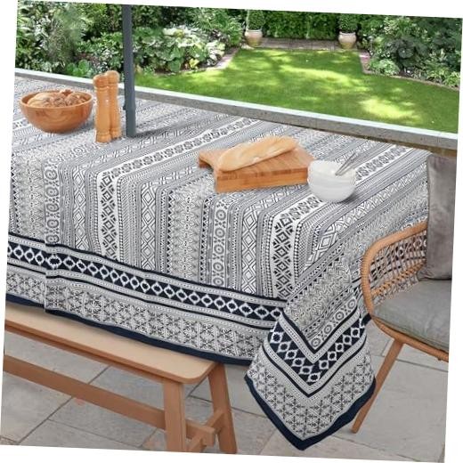 Outdoor Tablecloth with Umbrella Hole and Zipper, 84" x 60" (Rectangular) Boho
