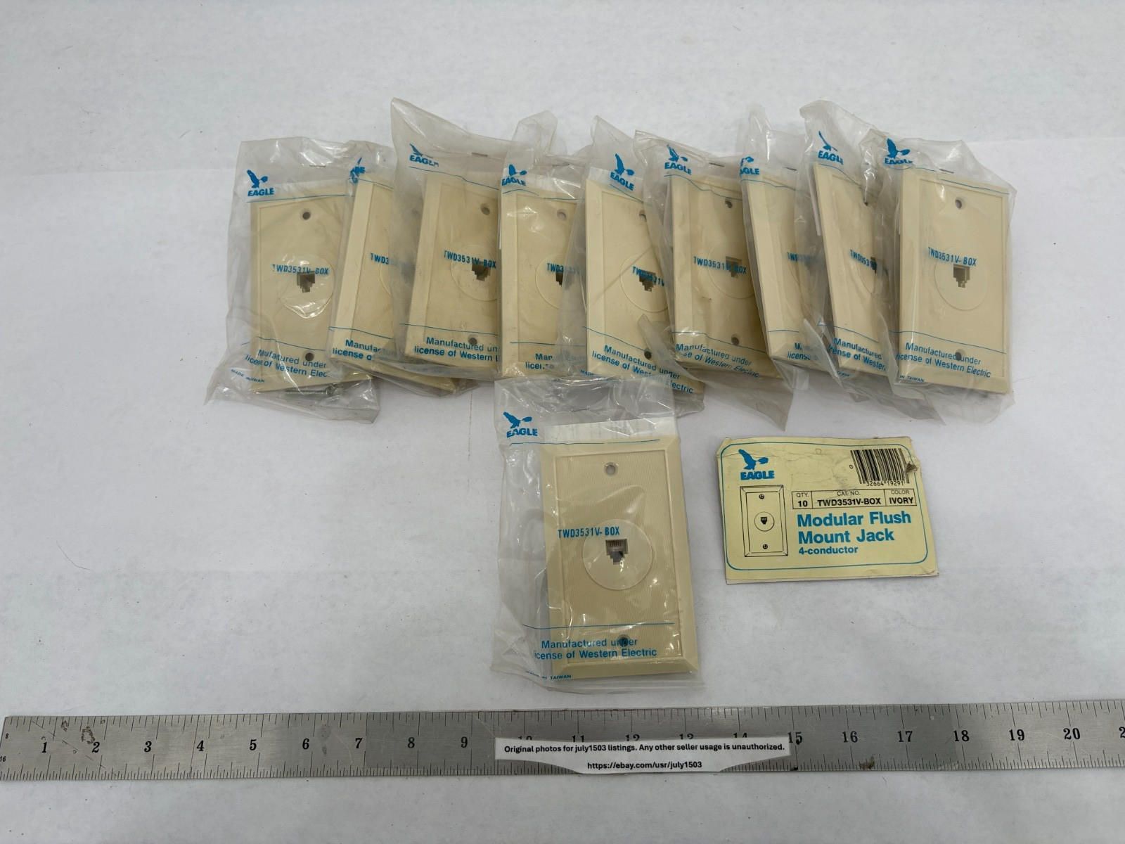 (10) NEW Eagle Modular Flush Mount Jack 4-Conductor - IVORY - TWD3531V-BOX