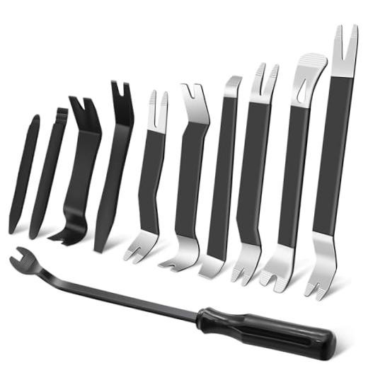 AutoTrim Removal Tool Kit, Metal Pry Tool Auto Fastener Remover 11 PCS Black