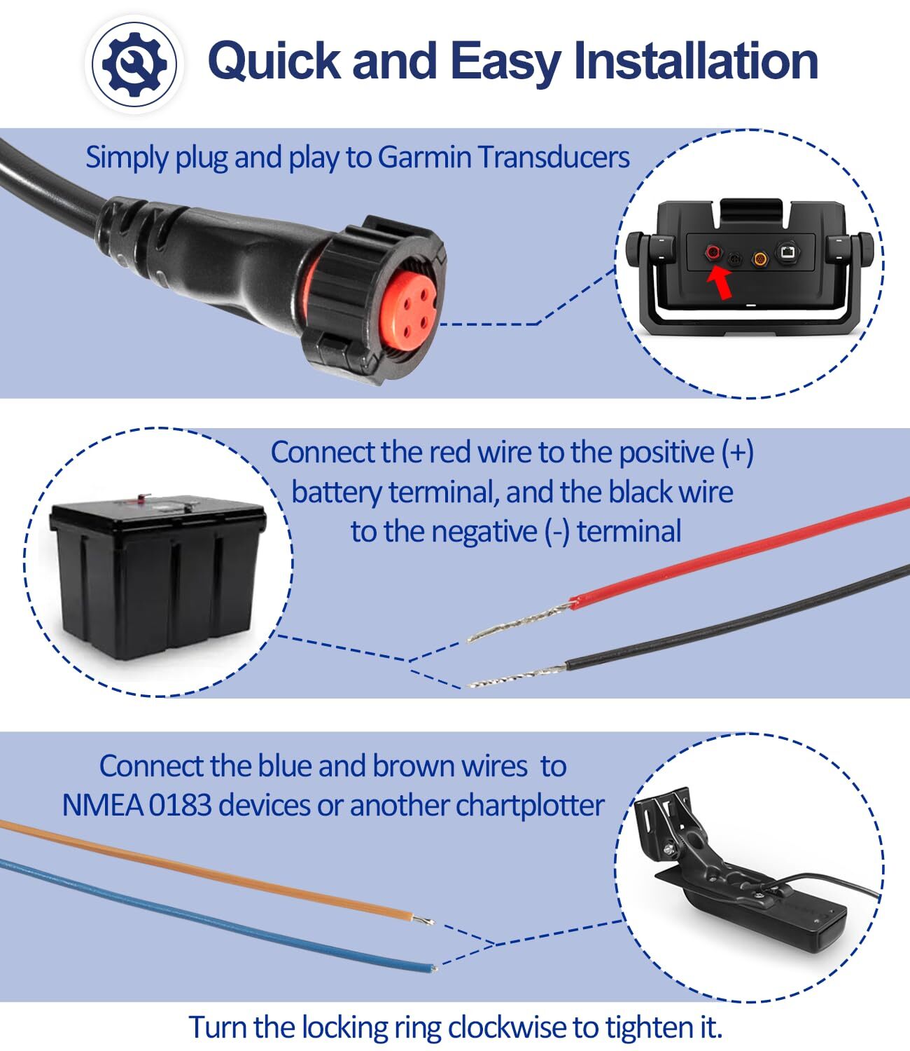 Power/Data Cable Threaded 4-Pin for Garmin Transducers echoMAP 010-12445-00